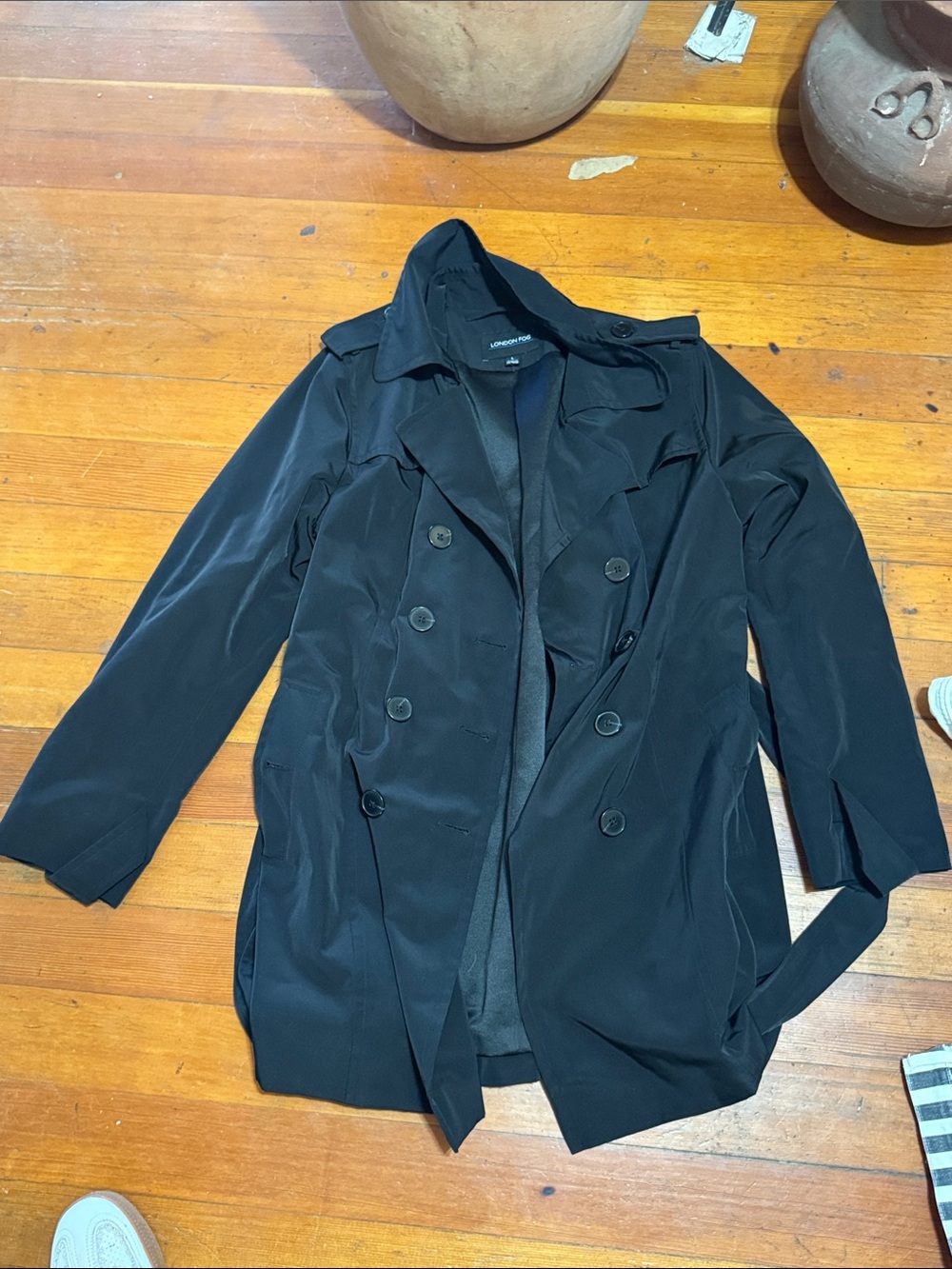London Fog Black Double-Breasted Trench Coat